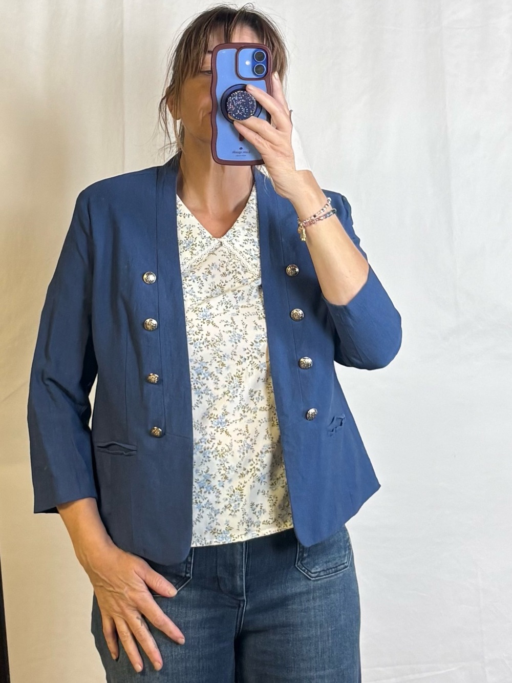 Women’s Navy Double-Breasted Military-Inspired Blazer
